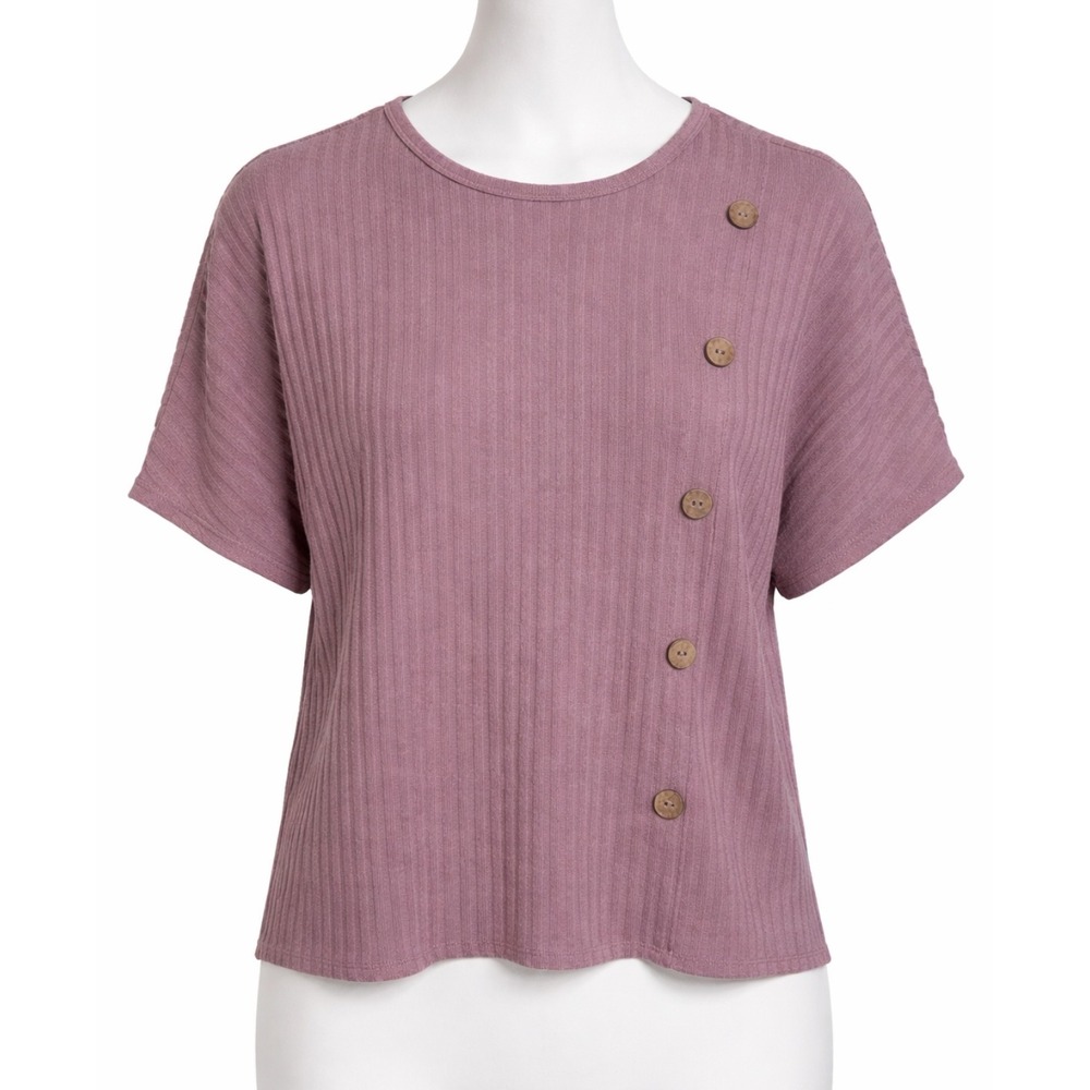 IVY.RIDGE Purple Ribbed Knit Dolman Sleeve Asymmetrical Button Top Women's Large
